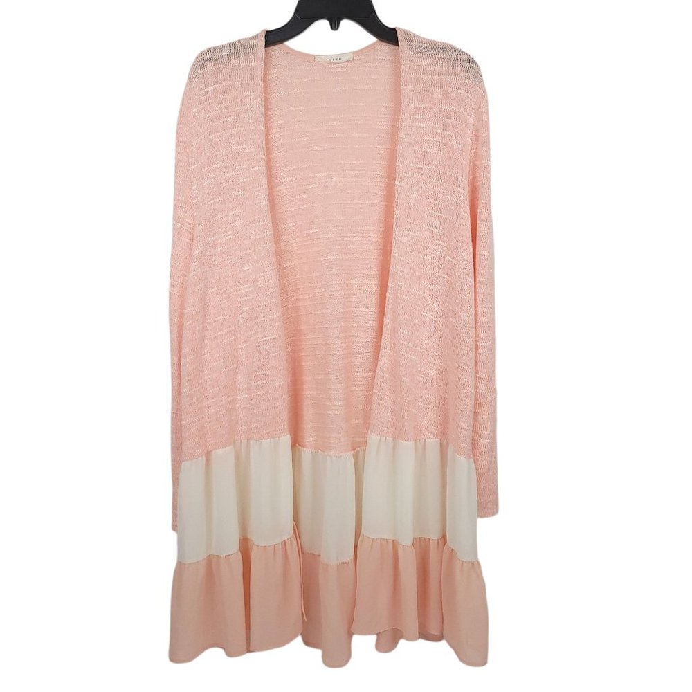 Entro Open Front Cardigan Womens Size M Pink Cream
